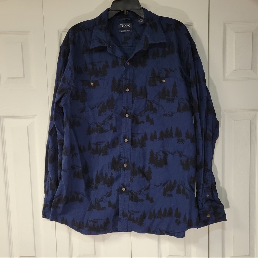 Chaps Blue Flannel with Trees Mens size xxl